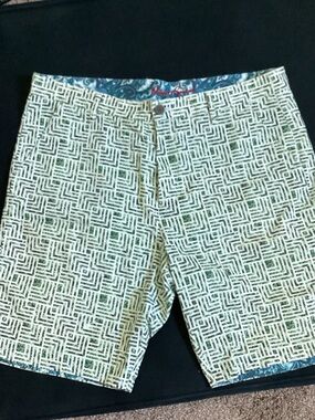 Robert Graham Green & White Geometric Print Shorts with Paisley Waistband